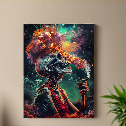 Smoking Skull & Vibrant Smoke Canvas Art, 30.48x40.64cm - Frameless Wall Decor for Home, Office, Cafe | Perfect for Bedroom, Living Room, Bathroom, Perfect for Room Decor