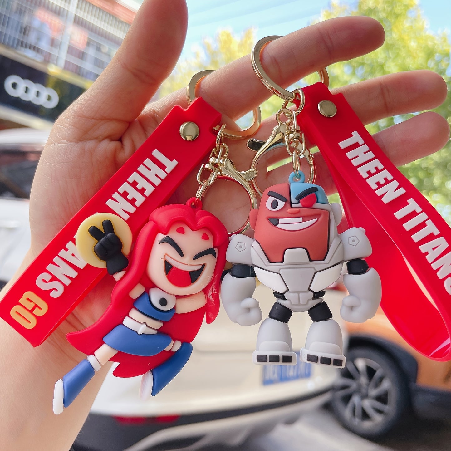 WB Teen Titans Go! Couple Keychain - Cute Cartoon Anime Character Keychain Pendant with Superhero Design, Durable Collectible Gift for Fans, Backpack & Bag Accessories