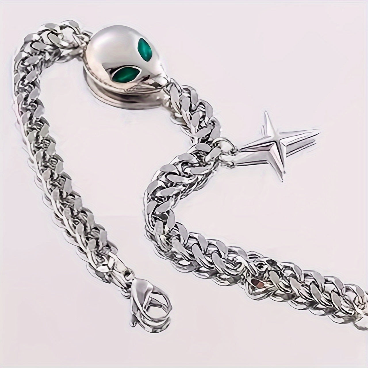 1pc Titanium Steel Green Eyes Cross Star Bracelet, Unisex Hip Hop Trendy Cool Punk Cool Hand Jewelry