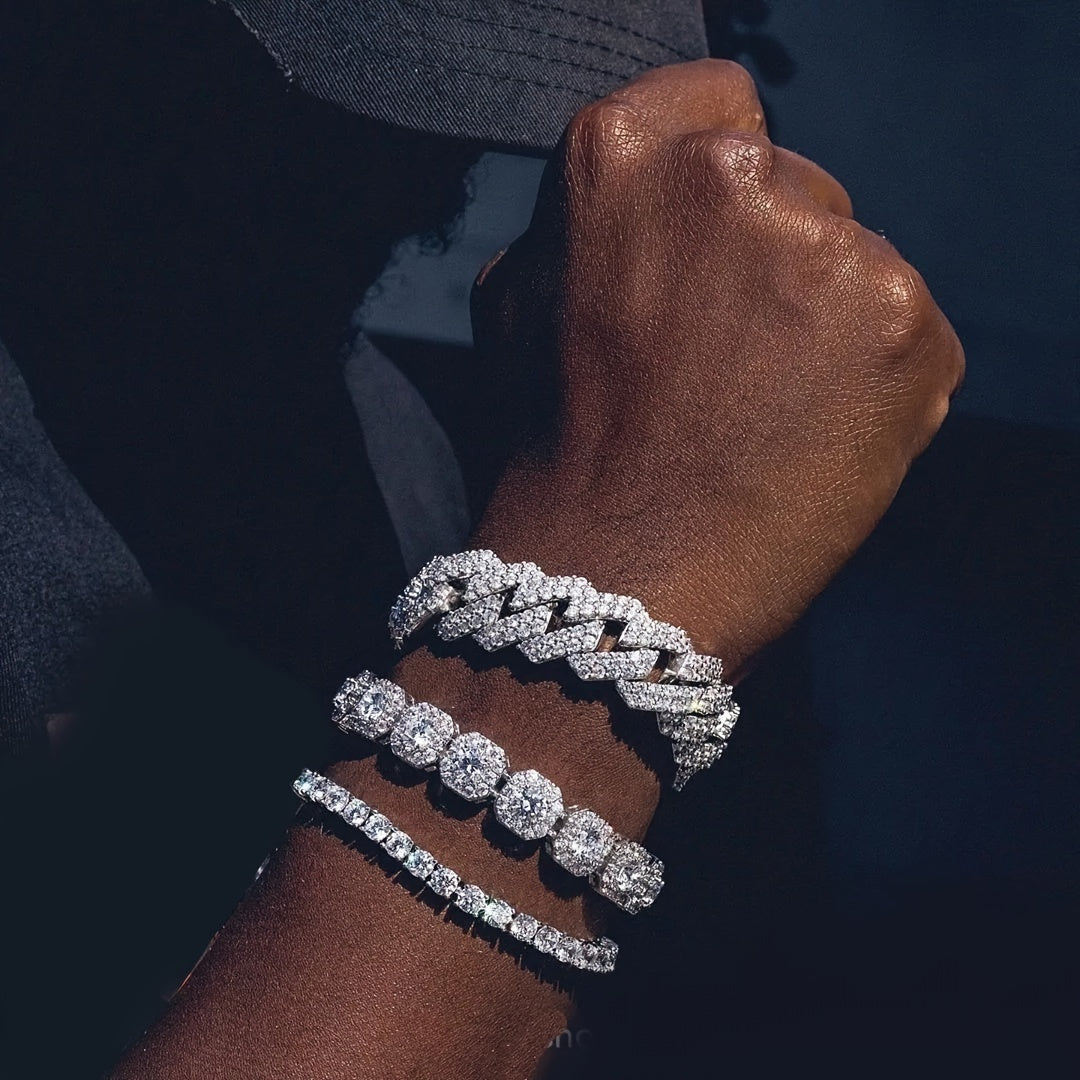3pcs Fashion Bling Rhinestone Cuban Chain Bracelet For Women Men, Hip Hop Iced Out Thick Link Chain Bracelet Jewelry