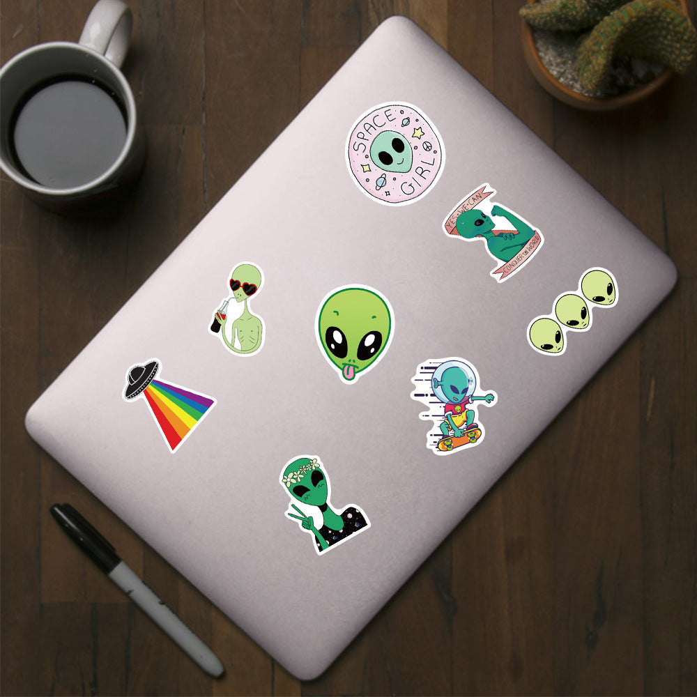 50pcs Cartoon Alien Stickers - Reusable, Self-Adhesive Decals for Laptops, Water Bottles, Phones & More - Durable Synthetic Paper, Artistic Craft Designs by JJIJIAN, Perfect for Winter, New Year