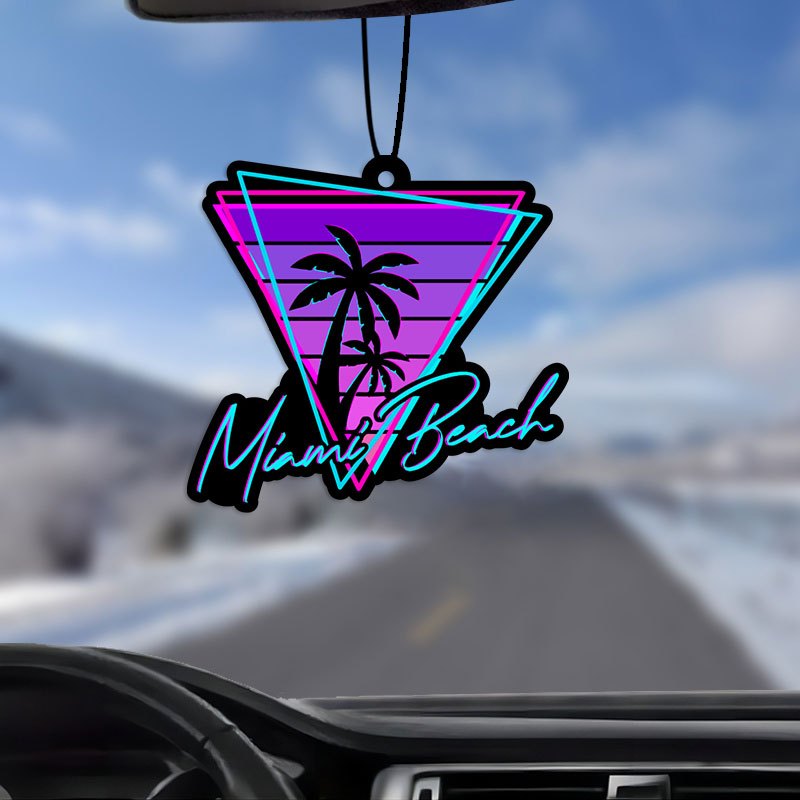 Miami Beach Scented Car Air Freshener - Aromatherapy Tablet, Hanging Rearview Mirror Decor, Paper Fragrance Pendant for Vehicle Interior Accessories