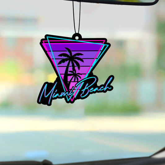 Miami Beach Scented Car Air Freshener - Aromatherapy Tablet, Hanging Rearview Mirror Decor, Paper Fragrance Pendant for Vehicle Interior Accessories