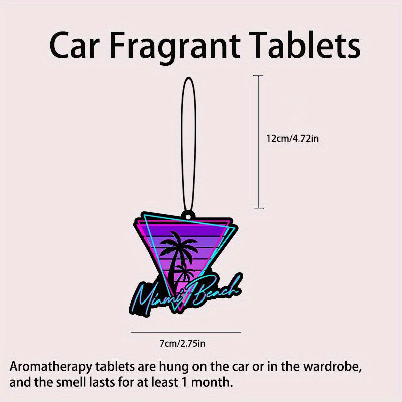Miami Beach Scented Car Air Freshener - Aromatherapy Tablet, Hanging Rearview Mirror Decor, Paper Fragrance Pendant for Vehicle Interior Accessories