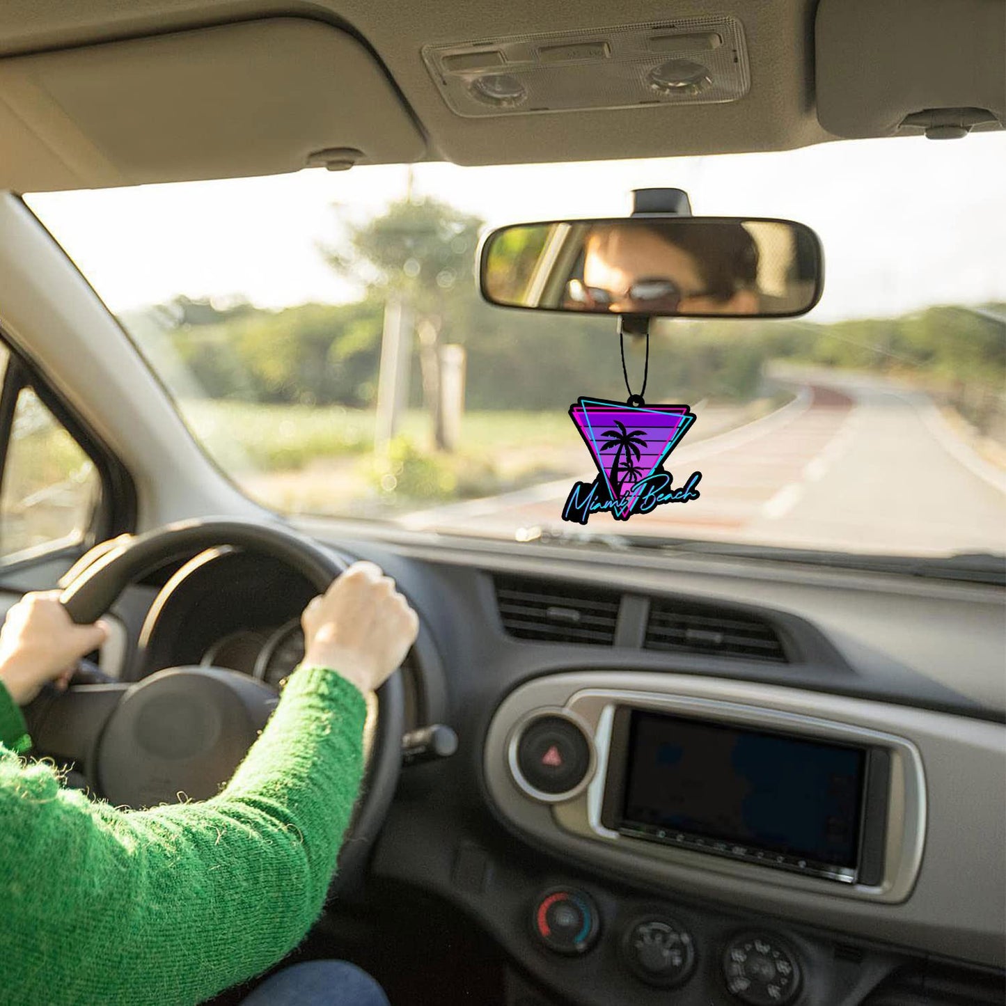 Miami Beach Scented Car Air Freshener - Aromatherapy Tablet, Hanging Rearview Mirror Decor, Paper Fragrance Pendant for Vehicle Interior Accessories