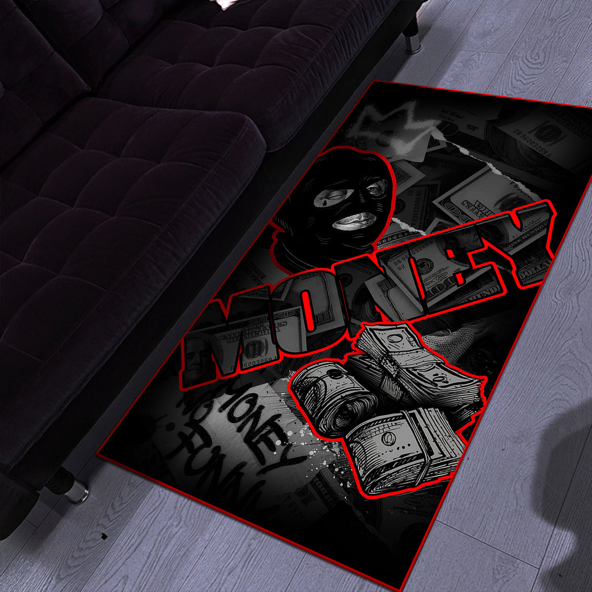 Gangster Dollar Design Area Rug, 1pc, Non-slip, Wear-resistant, Easy to Care, Lint-free, Polyester 100%, Hand Wash Only, Hip Hop Street Trend Style for Living Room Bedroom Decor