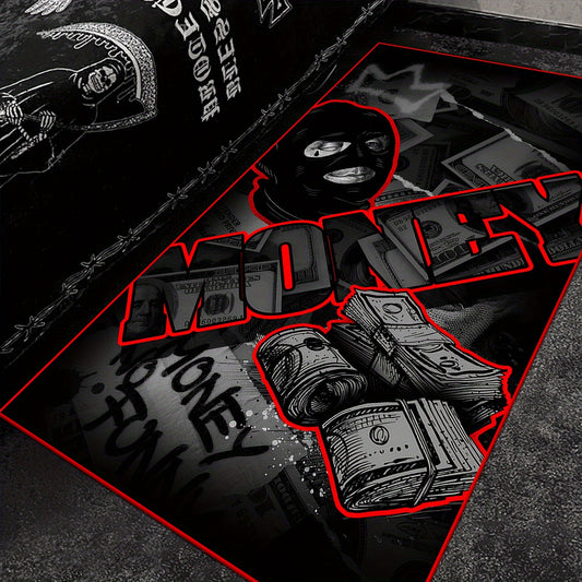 Gangster Dollar Design Area Rug, 1pc, Non-slip, Wear-resistant, Easy to Care, Lint-free, Polyester 100%, Hand Wash Only, Hip Hop Street Trend Style for Living Room Bedroom Decor