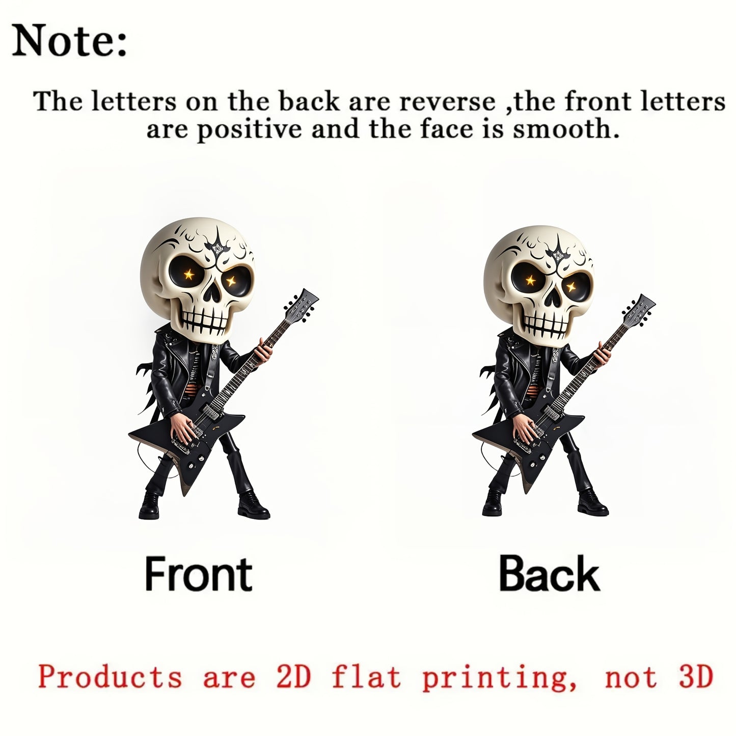 1pc 2D Flat Acrylic Spring-Shock-Activated Shaking Skull Ornament - Rockstar Guitar Design Car Dashboard & Desktop Decoration, No Batteries Needed, Compact Vibrant Decor, 2D Flat