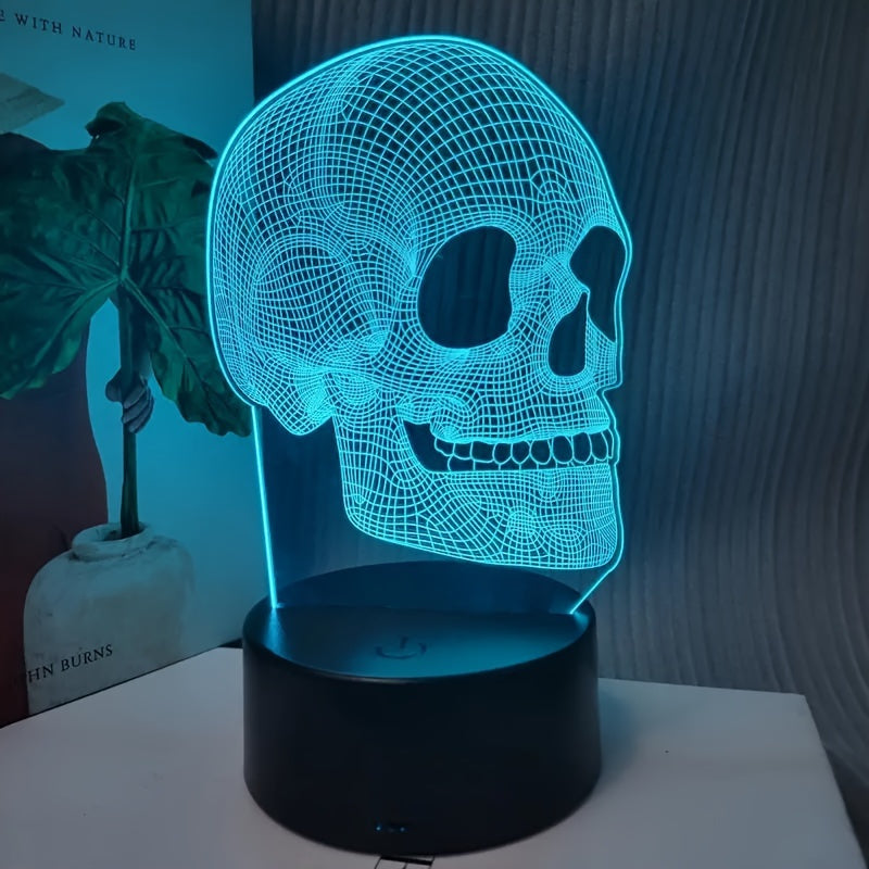 3D Skull LED Night Light - Pink Geometric Design, USB-Powered Desk Lamp for Bedroom, Study, or Halloween Party Decor, Artistic Brushed Metal Finish, Perfect Gift Idea, Bedroom Ambiance Light | Artistic Lamp | Plastic LED Lamp
