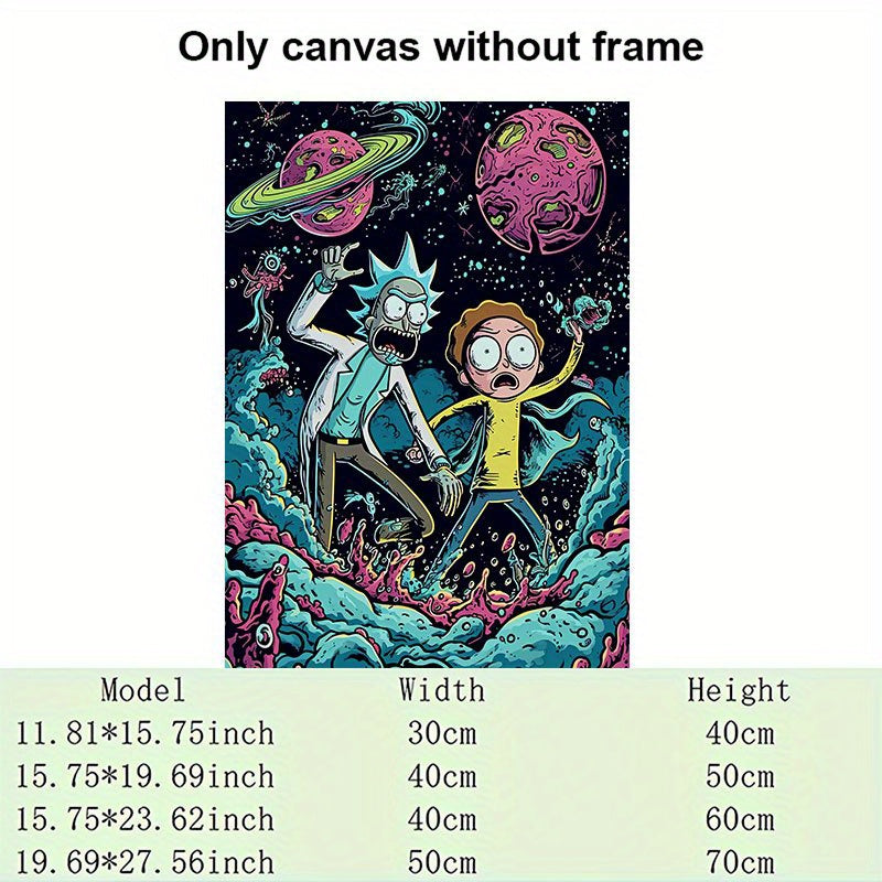 1pc Warner Bros. Rick and Morty Canvas Art Print - Vibrant Cosmic Energy Theme Unframed Wall Decor with Planets, Stars & Alien Creatures, Perfect for Living Room, Bedroom, Office, Classroom - Aesthetic Room Decor, Father's Da