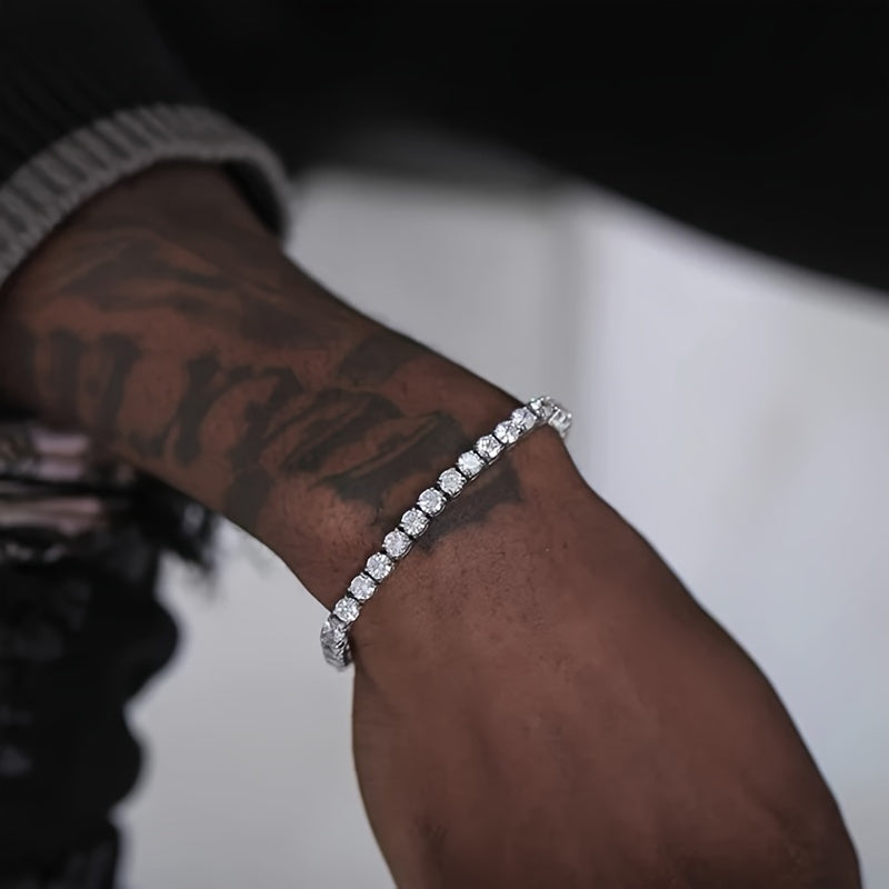 3pcs Fashion Bling Rhinestone Cuban Chain Bracelet For Women Men, Hip Hop Iced Out Thick Link Chain Bracelet Jewelry