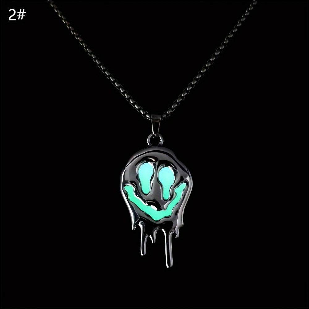 Punk Style Glowing Pendant Necklace in White, Synthetic November Birthstone, Zinc Alloy, No Plating, Fashion Trend Accessory, Gothic Hip Hop Jewelry for Halloween, Unisex Birthday Gift