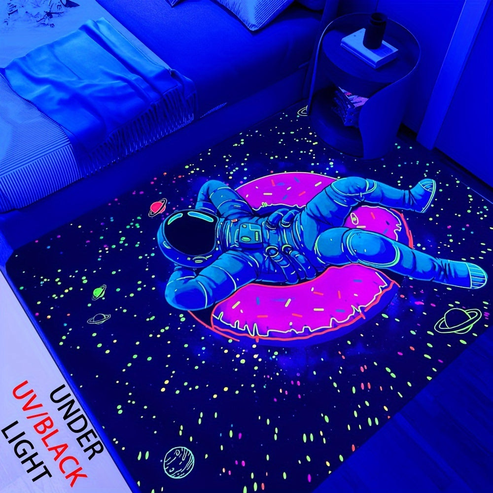Astronaut Space Adventure Non-Slip Rug Pad, Polyester, UV Reactive Design, with Hand Wash Only, for Bathroom, Entryway, and Living Room