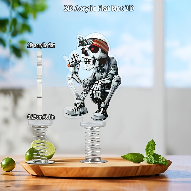 2D Acrylic Flat Skull with Glasses & Bandana - Unique 2D Spring Mechanism Design, Ideal for Car, Bike, Backpack, and Home Decor, Festive Gift Idea, Festive Gift Item|Vibrant Skull Design|Detailed Skeleton Art, Skull Accessori