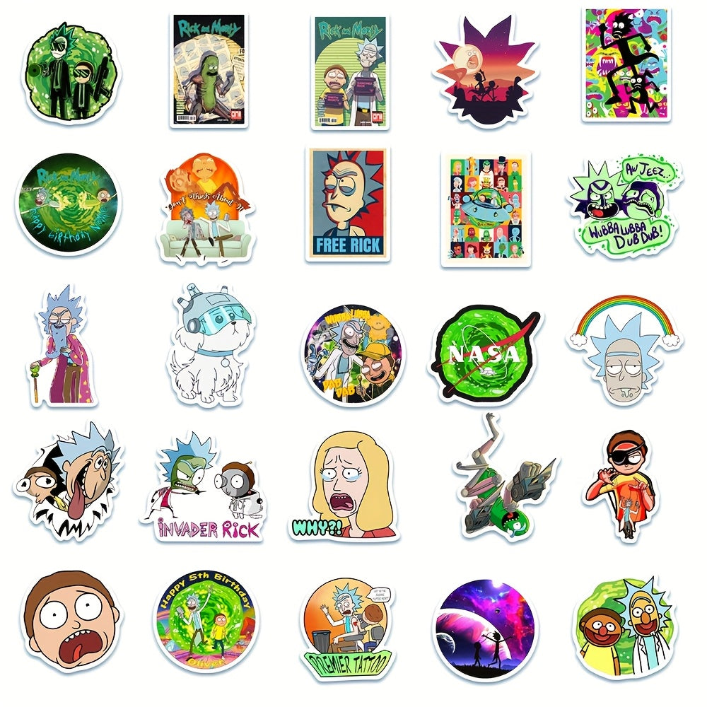 50pcs Rick and Morty Themed Self-Adhesive Stickers, Suitable for Computers, Water Bottles, Instruments, Suitcase Decals, Holiday Party Decorations, Perfect Gift for Friends