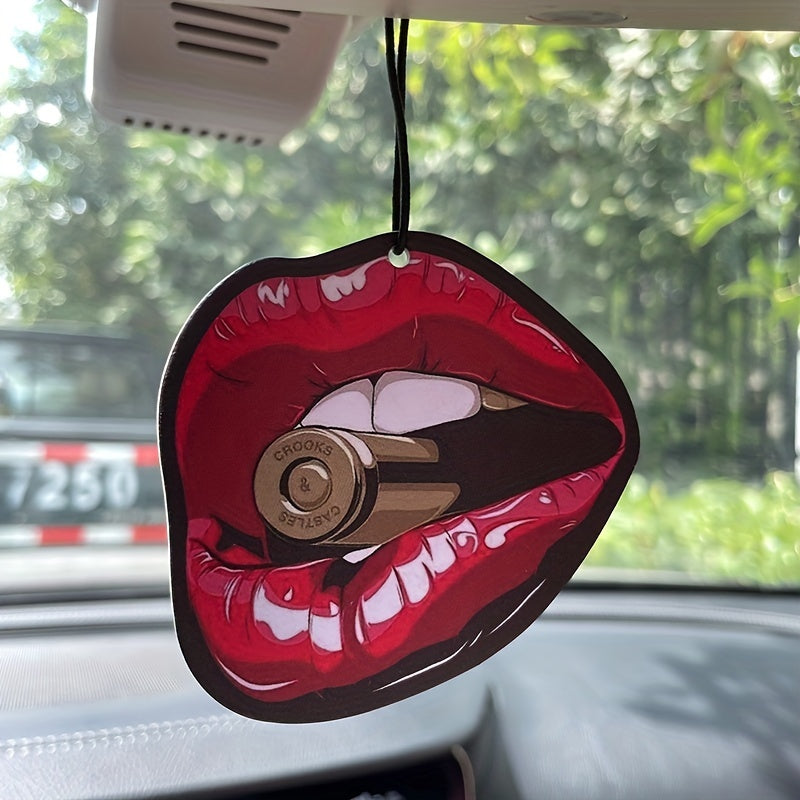 Chic Red Lips Car Air Freshener - Scented Diffuser for Vehicle Rearview Mirror, Wardrobe & Home Decor (No Fragrance Included)