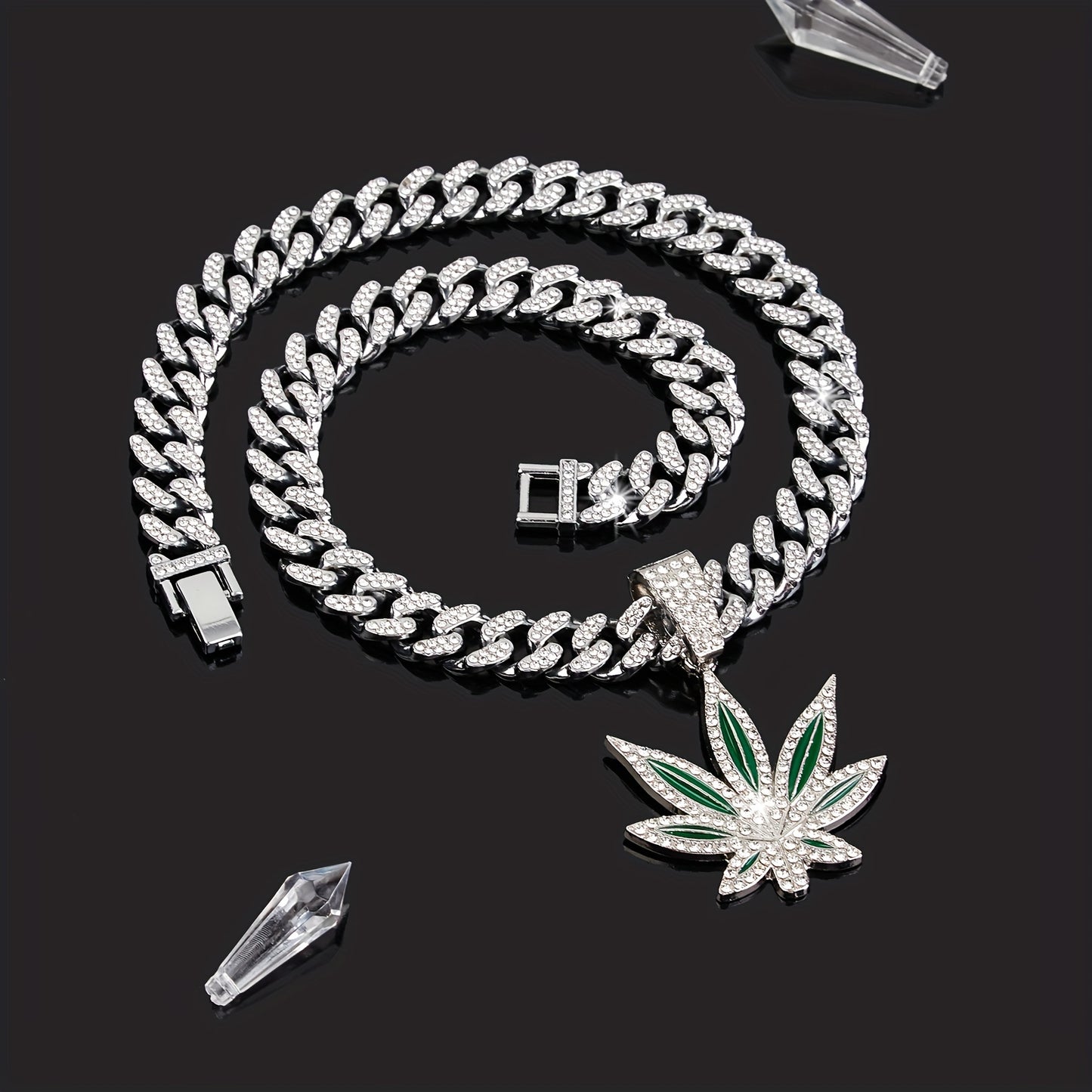 Classic Retro Green Leaf Pendant, Cuban Necklace For Hip-hop Men