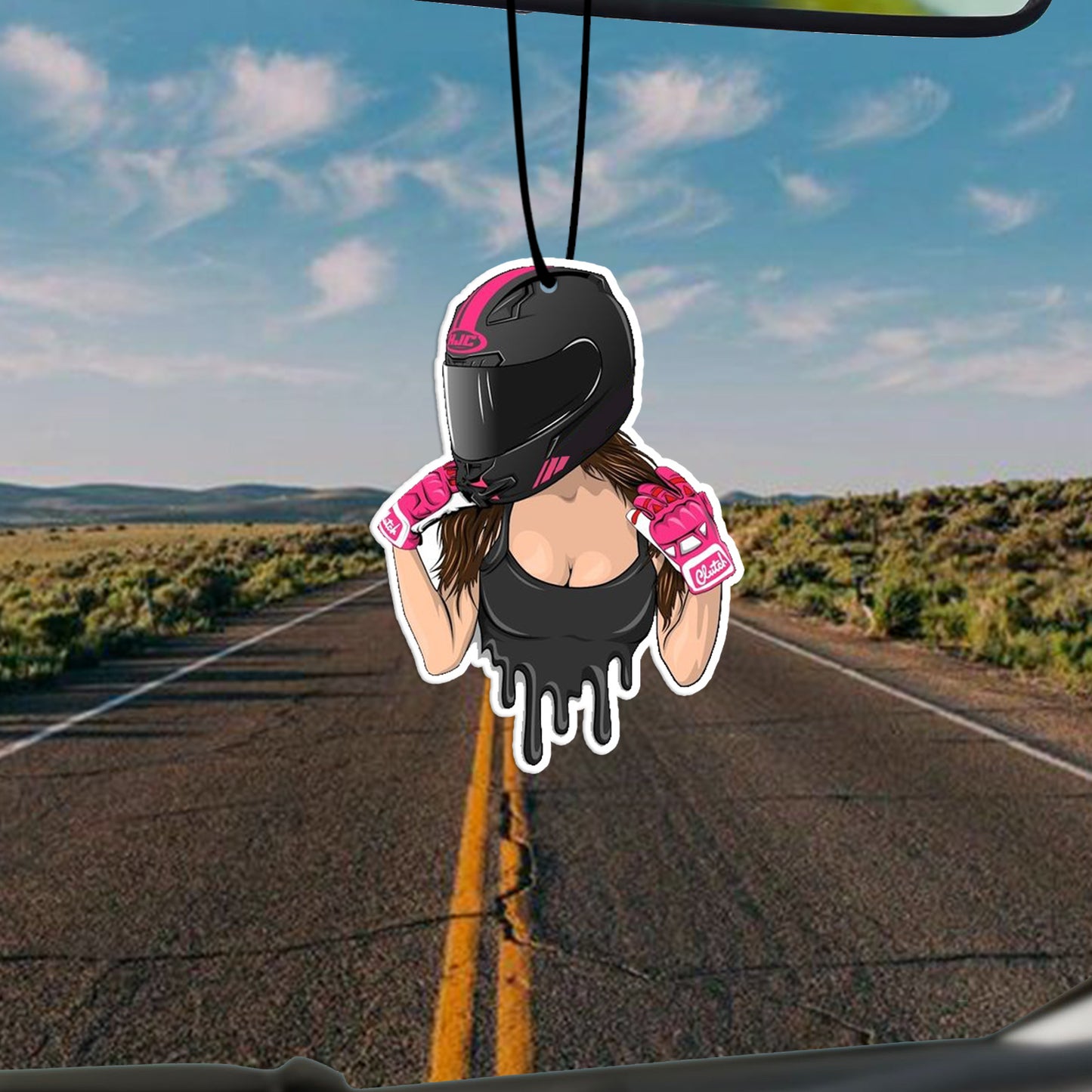 Fashion Motor Girl Car Air Freshener - Wardrobe Aromatherapy Tablet, Rearview Mirror Hanging Decor, Perfume Pendant, Pink & Black Design, Car Interior Accessor