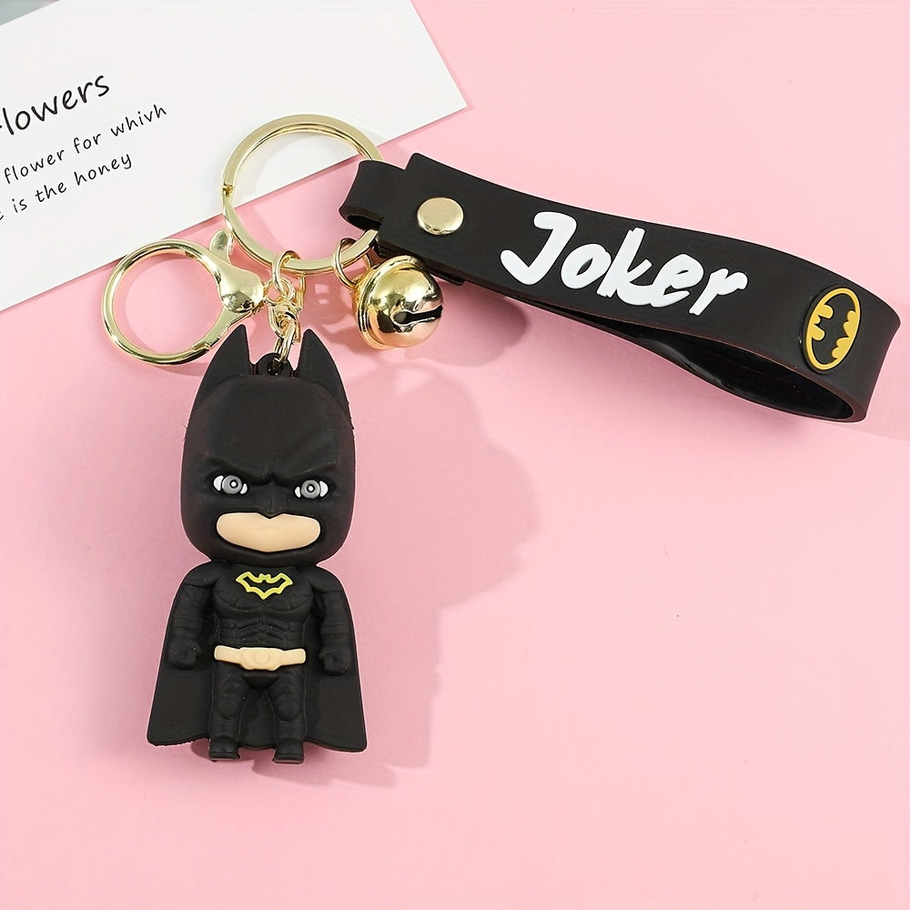 WB Batman & Joker Keychains - Cute Character Design, Durable Silicone with Zinc Alloy Chains & Iron Keyrings, Collectible Gift for DC Fans