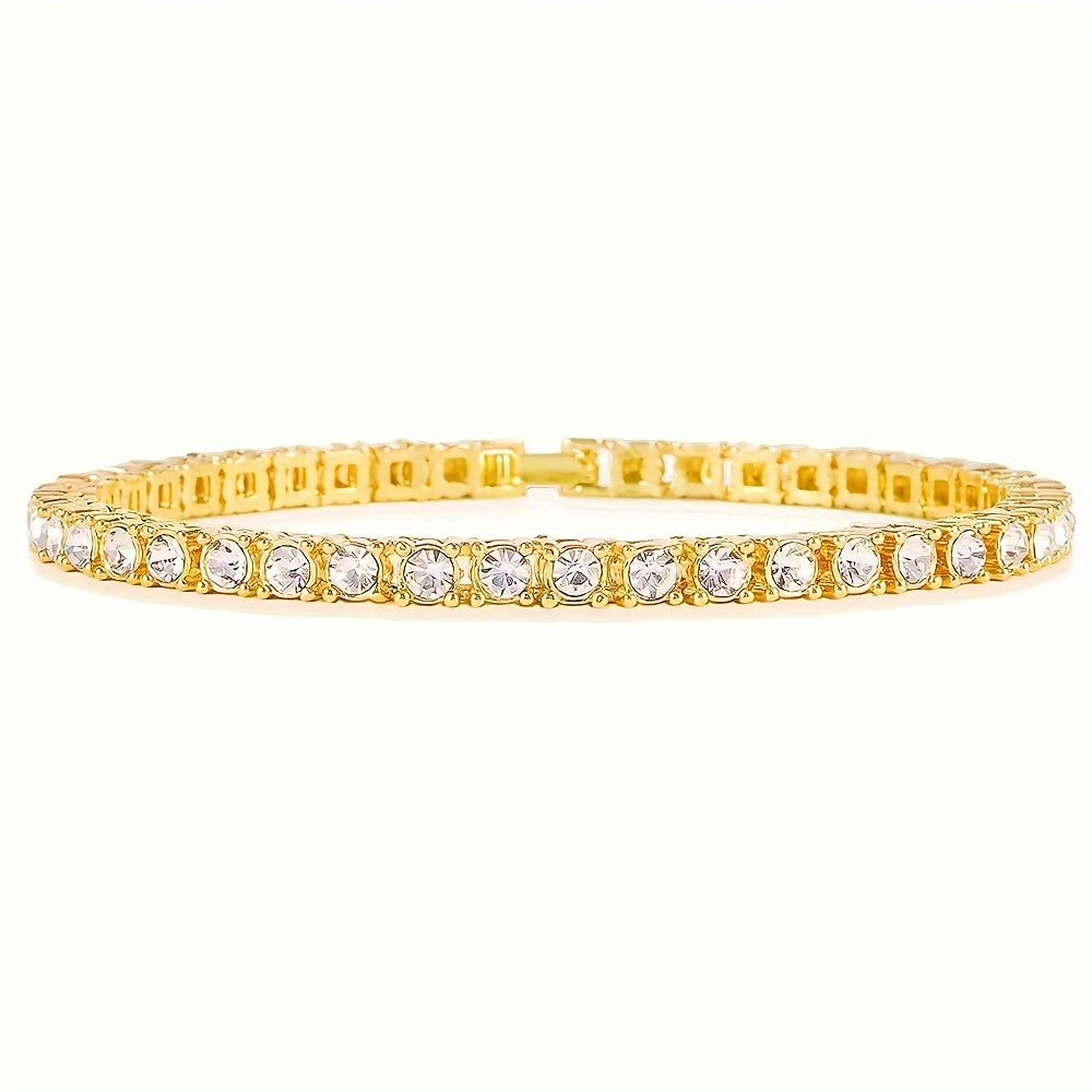 3pcs Fashion Bling Rhinestone Cuban Chain Bracelet For Women Men, Hip Hop Iced Out Thick Link Chain Bracelet Jewelry