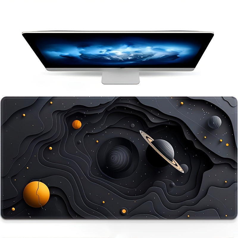 Galactic Space Planet Themed Large Gaming Mouse Pad & Desk Mat - Durable Non-Slip Rubber Base, Oblong Office Keyboard Mat with Vibrant Cosmic Design, Perfect Gift for Teens & eSports Enthusiasts, Astronaut Decor, Cosmic Aesth