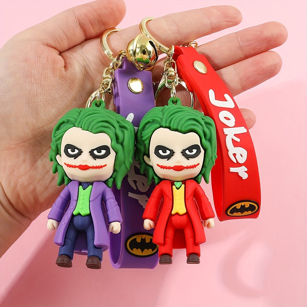 WB Batman & Joker Keychains - Cute Character Design, Durable Silicone with Zinc Alloy Chains & Iron Keyrings, Collectible Gift for DC Fans