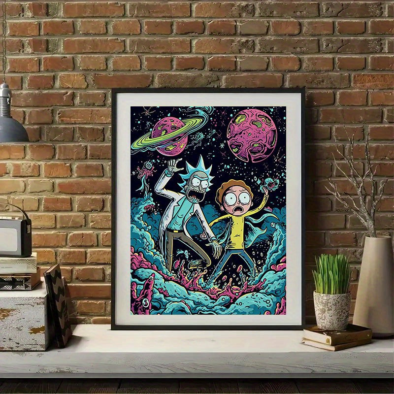 1pc Warner Bros. Rick and Morty Canvas Art Print - Vibrant Cosmic Energy Theme Unframed Wall Decor with Planets, Stars & Alien Creatures, Perfect for Living Room, Bedroom, Office, Classroom - Aesthetic Room Decor, Father's Da