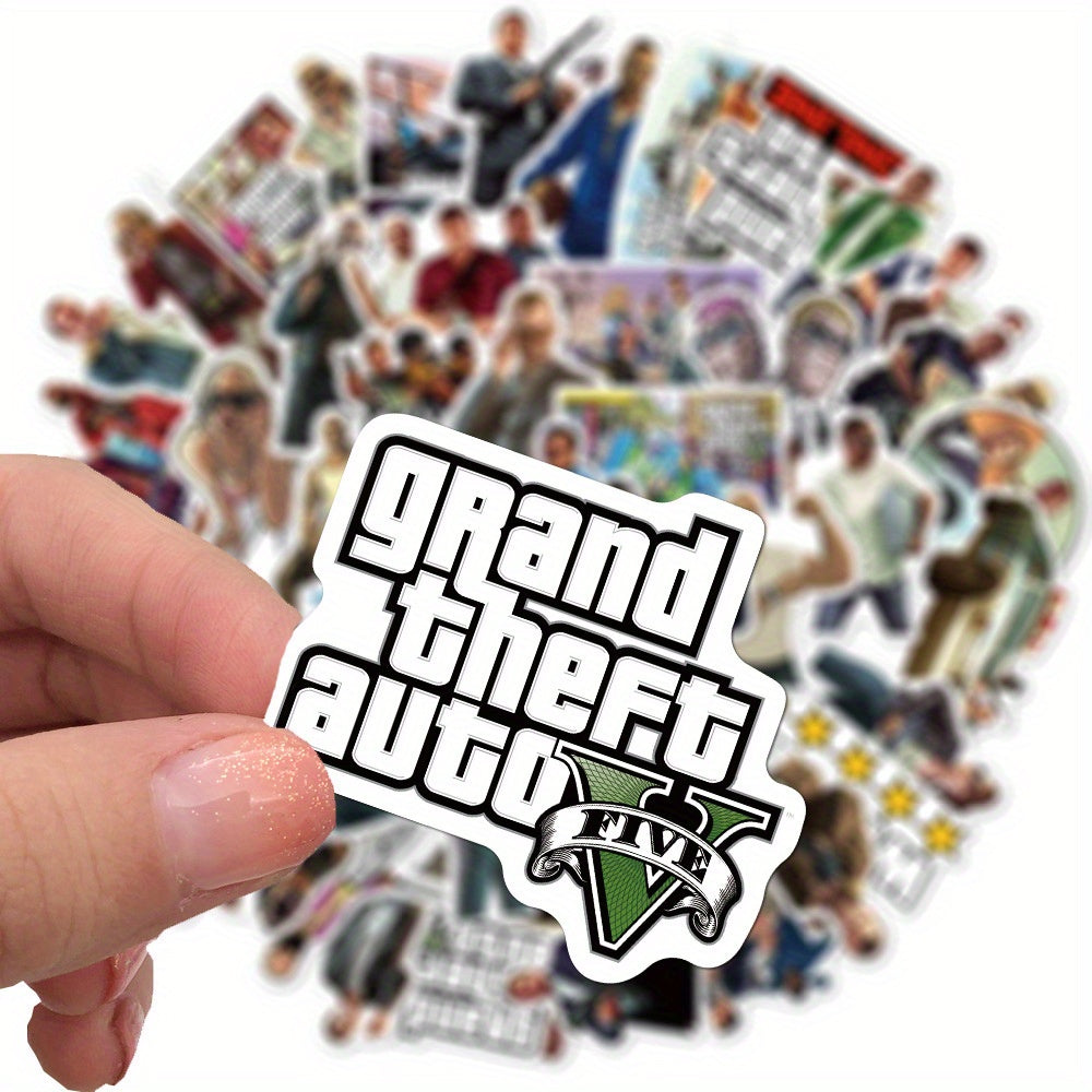 50pcs Grand Theft Auto Online Vinyl Stickers - Reusable, Vibrant Action Game Characters Decals for Water Bottles, Phone Cases, Refrigerators, Suitcases, and Computers