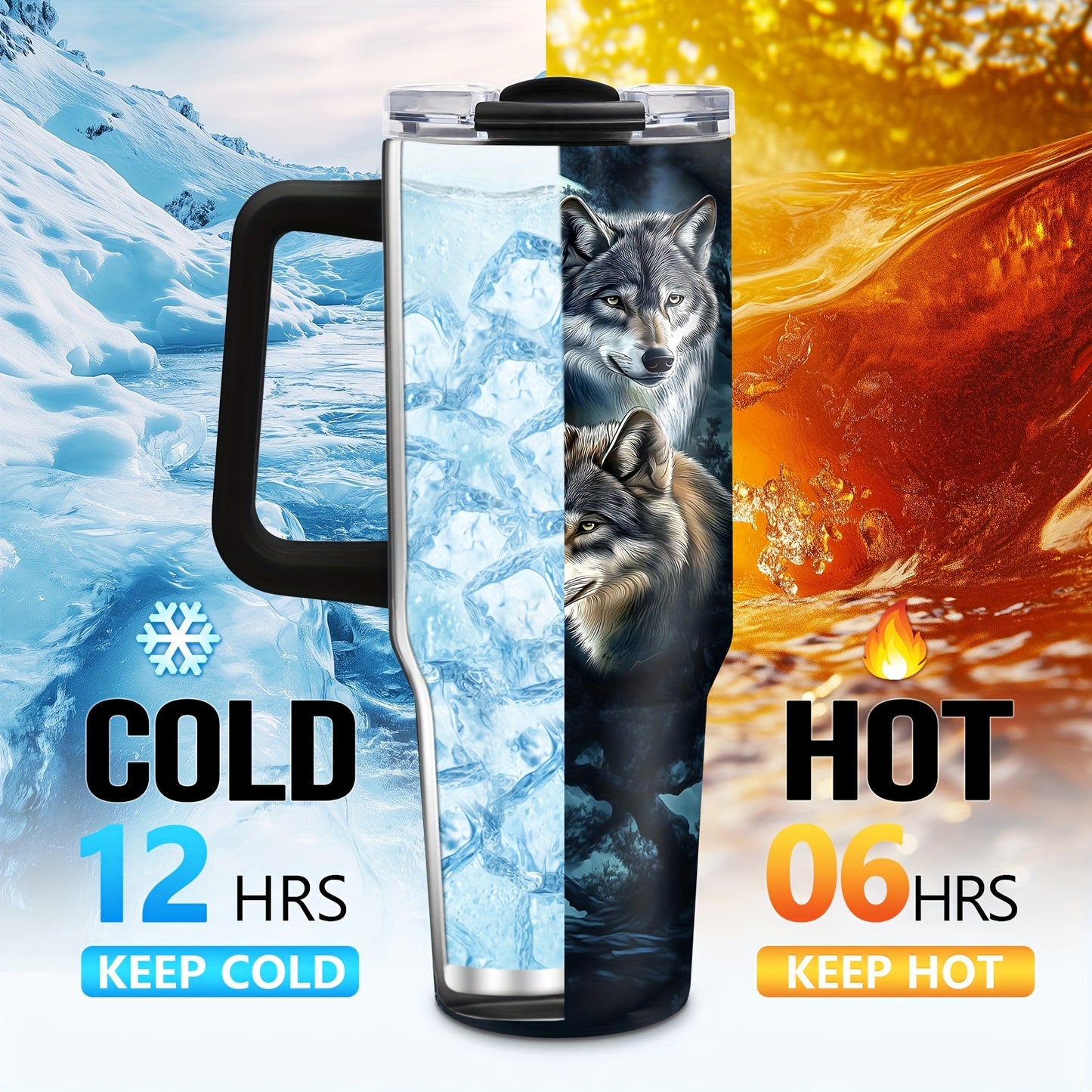 1pc 40oz Coffee Cup Wolf, Wolf Tumbler, Wolf Gifts for Men and Women, Wolf Coffee Cup Travel Mug, Wolf Lovers Gift, Wolves Gifts, Cool Wolf Stuff/Decor/Merch, Double Wall Insulated Tumbler, Car cup, outdoor travel cup, Christ