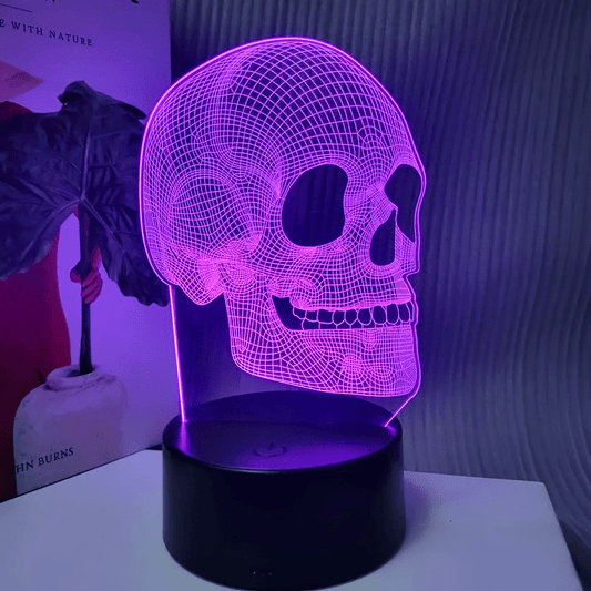 3D Skull LED Night Light - Pink Geometric Design, USB-Powered Desk Lamp for Bedroom, Study, or Halloween Party Decor, Artistic Brushed Metal Finish, Perfect Gift Idea, Bedroom Ambiance Light | Artistic Lamp | Plastic LED Lamp