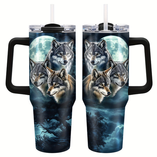 1pc 40oz Coffee Cup Wolf, Wolf Tumbler, Wolf Gifts for Men and Women, Wolf Coffee Cup Travel Mug, Wolf Lovers Gift, Wolves Gifts, Cool Wolf Stuff/Decor/Merch, Double Wall Insulated Tumbler, Car cup, outdoor travel cup, Christ