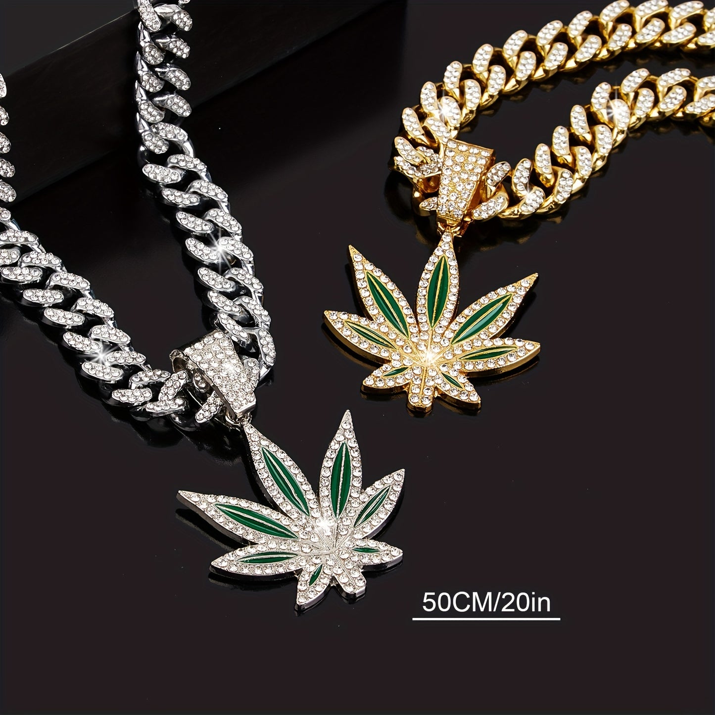 Classic Retro Green Leaf Pendant, Cuban Necklace For Hip-hop Men