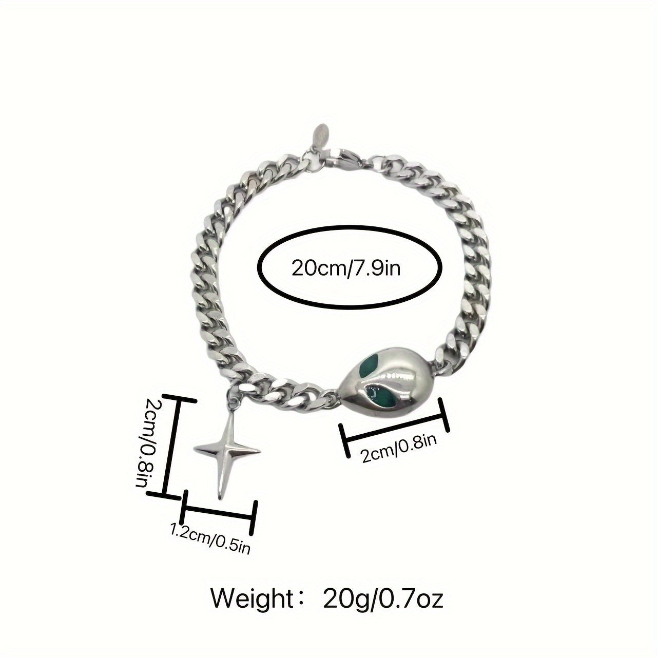 1pc Titanium Steel Green Eyes Cross Star Bracelet, Unisex Hip Hop Trendy Cool Punk Cool Hand Jewelry
