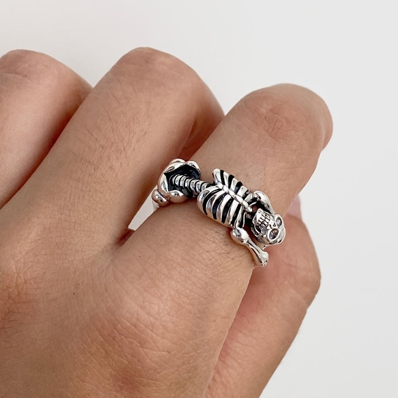 1pc Vintage Gothic Style Flip Skull Ring, Unisex Open Ring, Hip-Hop Trendy Skeleton Design, Punk Dark Series, Suitable for Men and Women