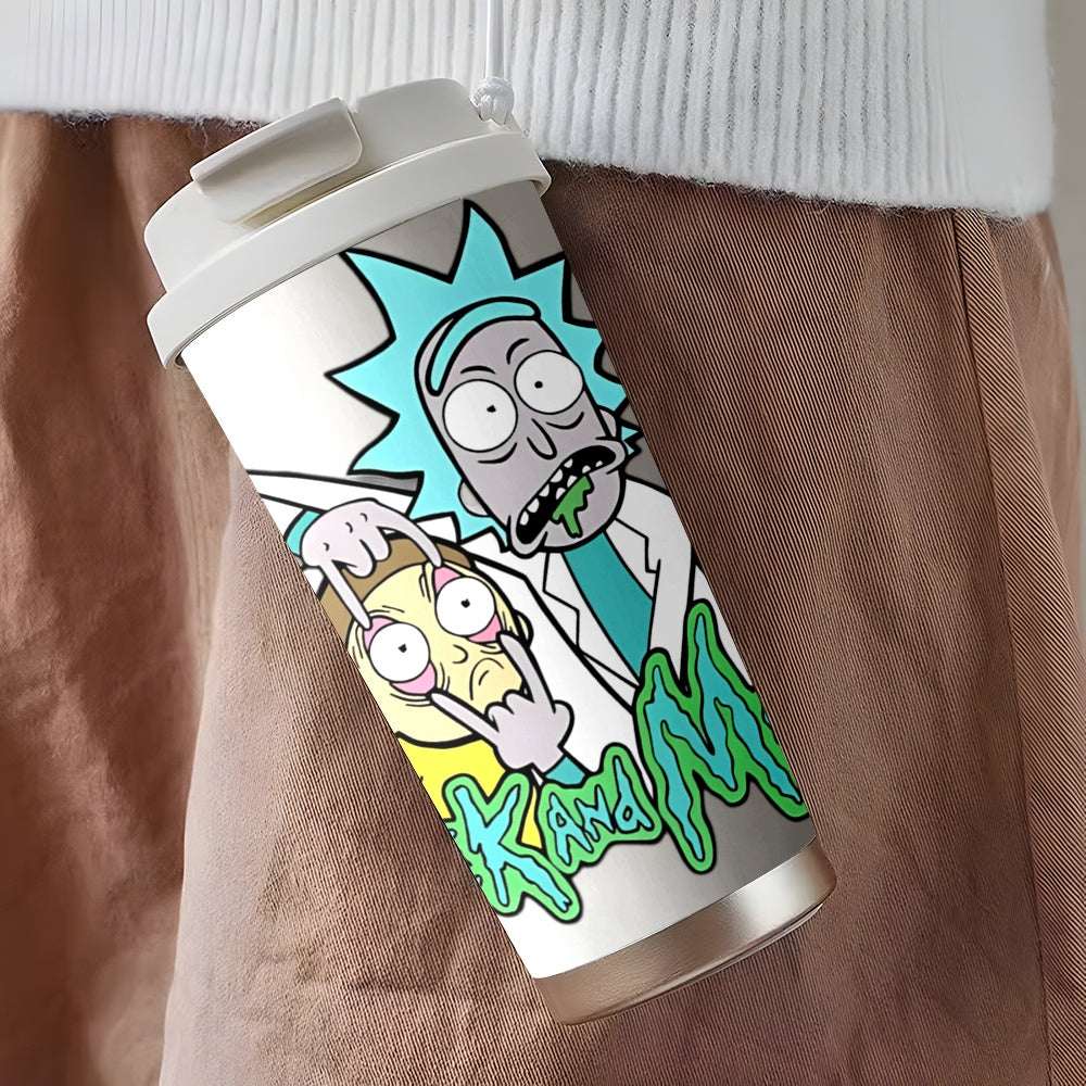 1pc 18oz Rick and Morty Stainless Steel Travel Mug - Leak-Proof, Insulated with Lid for Hot & Cold Drinks, Vibrant Cartoon Design, Perfect for Outdoor Activities & Car Use, Hand Wash Only, Coffee Travel Mug