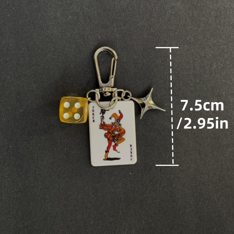 1pc Stylish Ladies' Bag Pendant Keychain Accessory - Playing Card Design with Star Charm, Acrylic & Alloy Material, Perfect for Valentine's Day Gifts, New Year's Presents, Car Pendants, and Everyday Use, Everyday Keychain | W