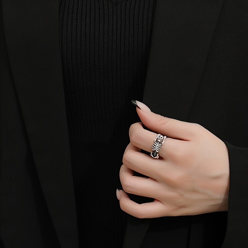 1pc Vintage Gothic Style Flip Skull Ring, Unisex Open Ring, Hip-Hop Trendy Skeleton Design, Punk Dark Series, Suitable for Men and Women