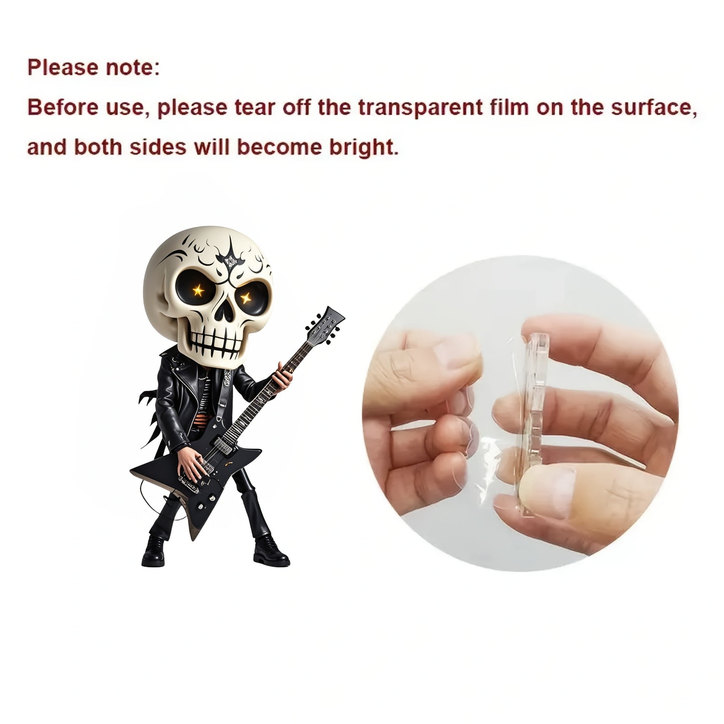 1pc 2D Flat Acrylic Spring-Shock-Activated Shaking Skull Ornament - Rockstar Guitar Design Car Dashboard & Desktop Decoration, No Batteries Needed, Compact Vibrant Decor, 2D Flat
