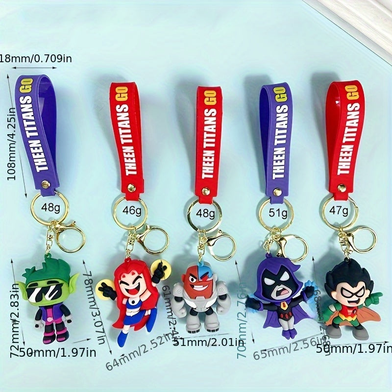 WB Teen Titans Go! Couple Keychain - Cute Cartoon Anime Character Keychain Pendant with Superhero Design, Durable Collectible Gift for Fans, Backpack & Bag Accessories