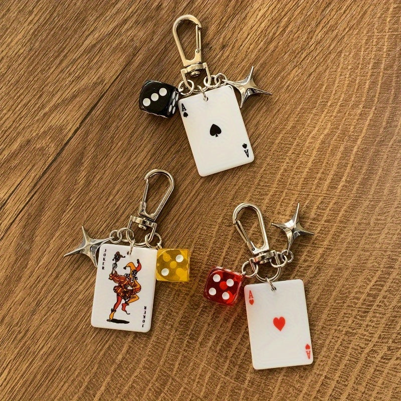 1pc Stylish Ladies' Bag Pendant Keychain Accessory - Playing Card Design with Star Charm, Acrylic & Alloy Material, Perfect for Valentine's Day Gifts, New Year's Presents, Car Pendants, and Everyday Use, Everyday Keychain | W