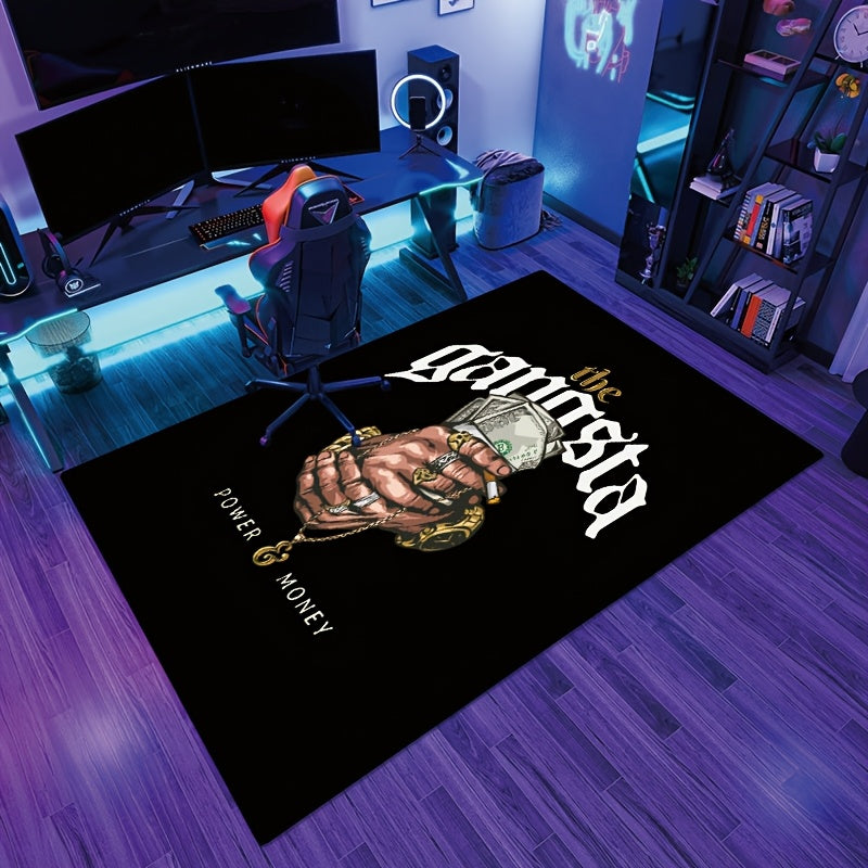 Gansta Power Money Mat - Black Area Mat with Bold Money and Jewelry Design, Machine Washable Polyester Fiber, Ideal for Living Room, Bedroom, Kitchen, Bathroom, Entryway, Multi-Purpose Decorative Mat|Luxurious Home Decor|Mach
