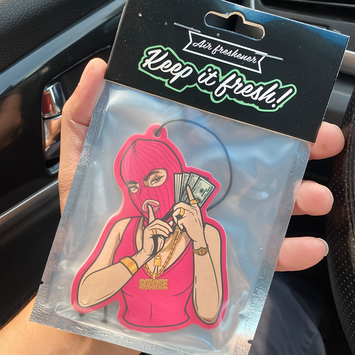 PINK ART GIRL Savage Gangsta Style Car Air Freshener - Hanging Rearview Mirror Scented Tablet, Cool Automotive Decor, Paper-Based Vehicle Fragrance, No Effect, No Alcohol, Ideal Gift for Friends, Car Air Freshener Hanging Dec