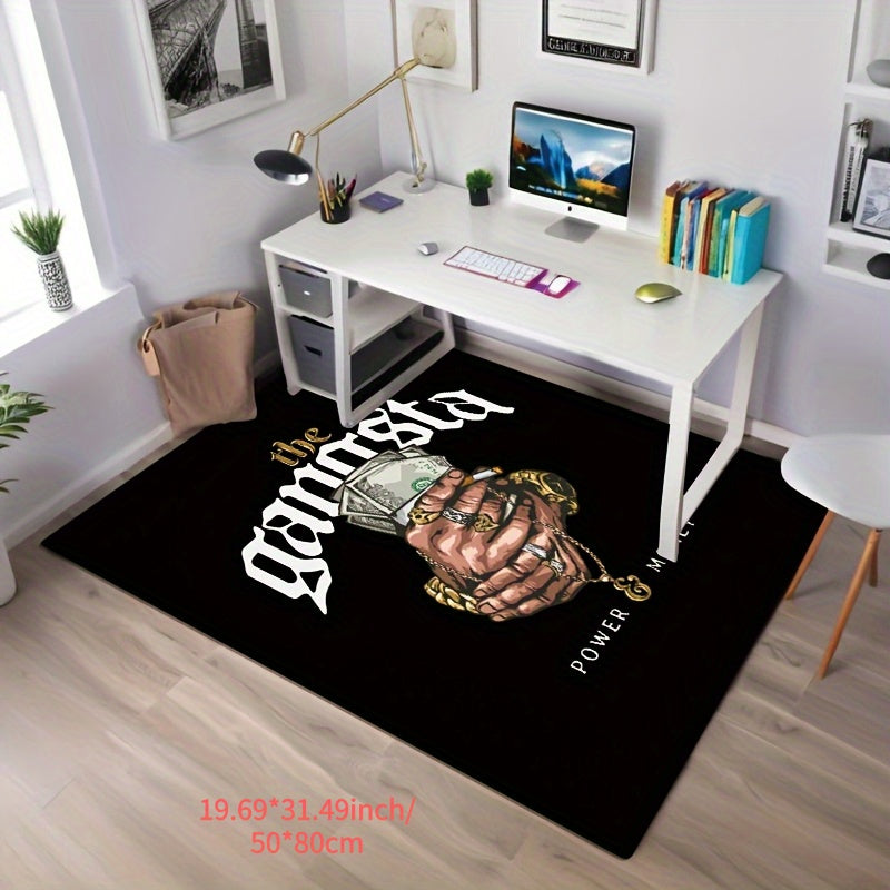 Gansta Power Money Mat - Black Area Mat with Bold Money and Jewelry Design, Machine Washable Polyester Fiber, Ideal for Living Room, Bedroom, Kitchen, Bathroom, Entryway, Multi-Purpose Decorative Mat|Luxurious Home Decor|Mach