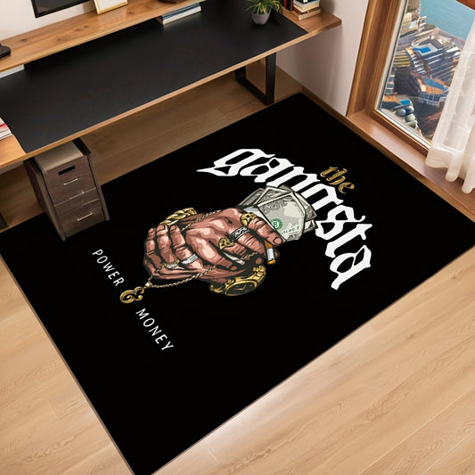 Gansta Power Money Mat - Black Area Mat with Bold Money and Jewelry Design, Machine Washable Polyester Fiber, Ideal for Living Room, Bedroom, Kitchen, Bathroom, Entryway, Multi-Purpose Decorative Mat|Luxurious Home Decor|Mach