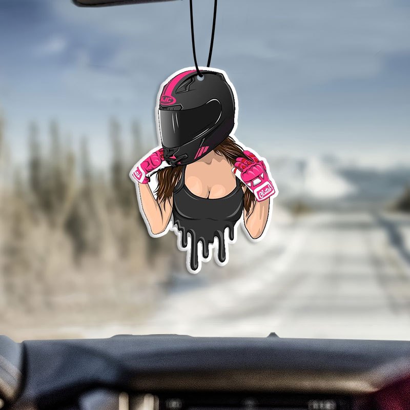 Fashion Motor Girl Car Air Freshener - Wardrobe Aromatherapy Tablet, Rearview Mirror Hanging Decor, Perfume Pendant, Pink & Black Design, Car Interior Accessor