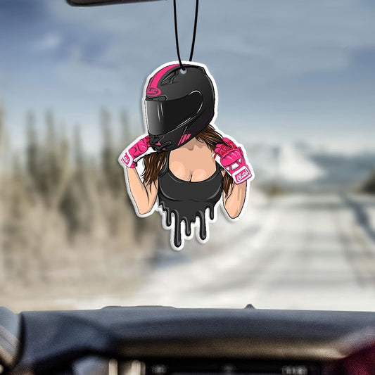 Fashion Motor Girl Car Air Freshener - Wardrobe Aromatherapy Tablet, Rearview Mirror Hanging Decor, Perfume Pendant, Pink & Black Design, Car Interior Accessor