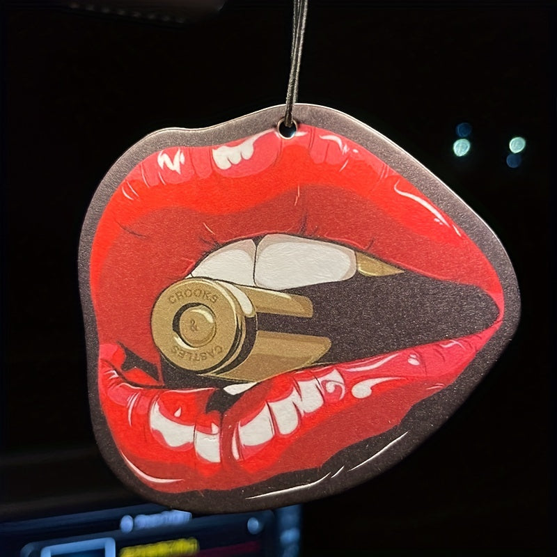 Chic Red Lips Car Air Freshener - Scented Diffuser for Vehicle Rearview Mirror, Wardrobe & Home Decor (No Fragrance Included)
