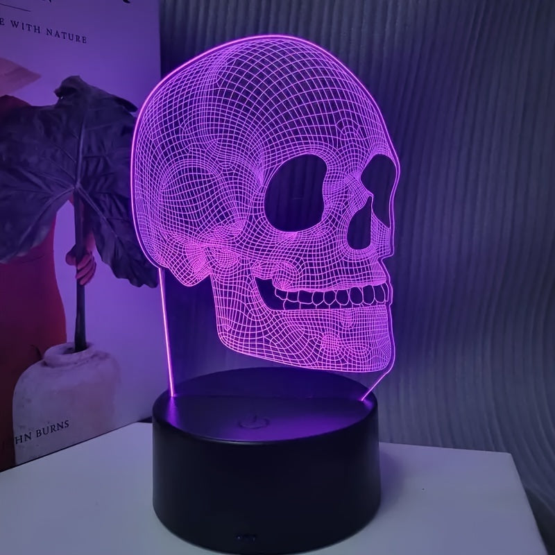 3D Skull LED Night Light - Pink Geometric Design, USB-Powered Desk Lamp for Bedroom, Study, or Halloween Party Decor, Artistic Brushed Metal Finish, Perfect Gift Idea, Bedroom Ambiance Light | Artistic Lamp | Plastic LED Lamp