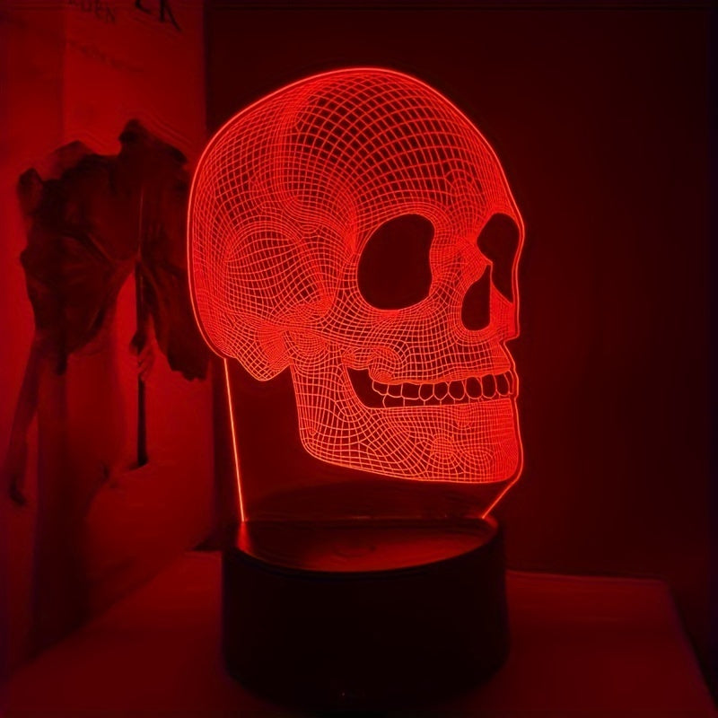 3D Skull LED Night Light - Pink Geometric Design, USB-Powered Desk Lamp for Bedroom, Study, or Halloween Party Decor, Artistic Brushed Metal Finish, Perfect Gift Idea, Bedroom Ambiance Light | Artistic Lamp | Plastic LED Lamp