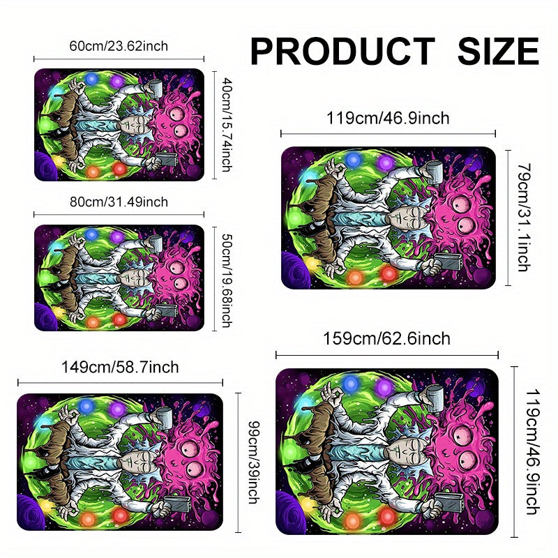 1pc Warner Bros Series Rick and Morty Theme Printed Floor Mat, Flannel Rectangular Washable Flannel Mat, Suitable for Bedroom, Living Room, Game Room - Bright Cartoon Design, Very suitable for Anime Enthusiasts, Warner Bros H